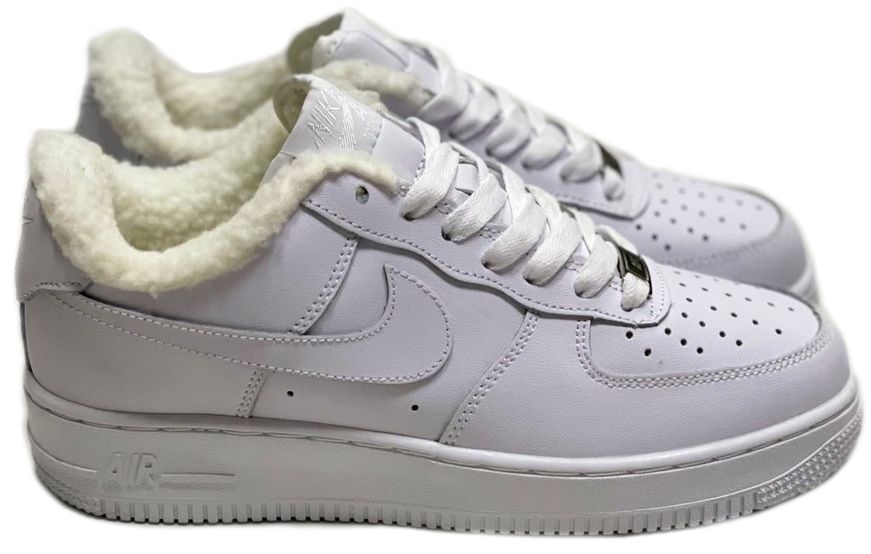 Nike Air Force 1 LV8 White с мехом, белые, кожаные, женские, зимние с мехом