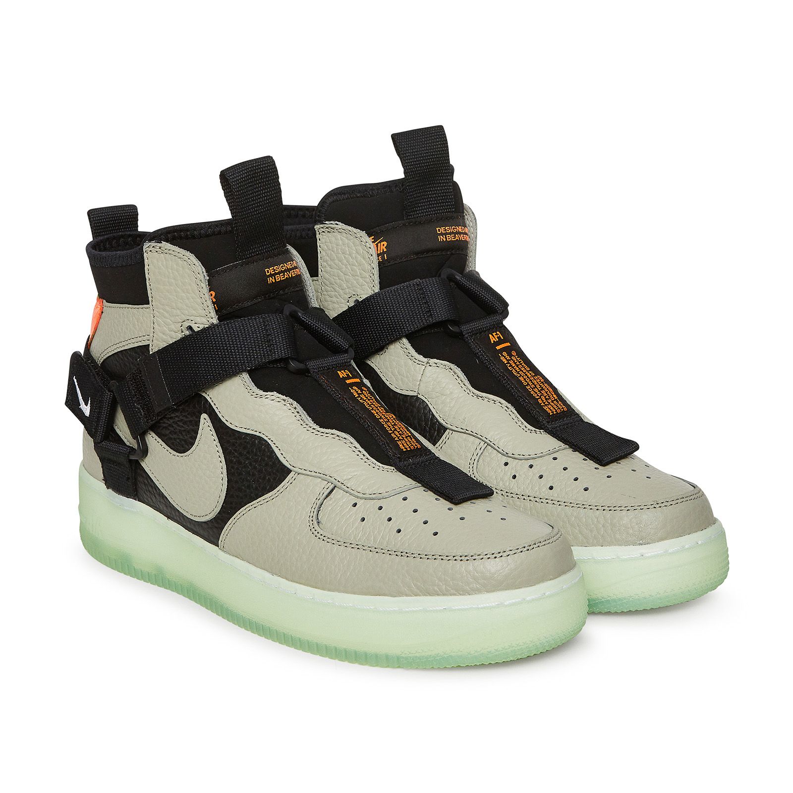 Nike Air Force 1 Utility Mid,  серый с черным, кожа, мужские